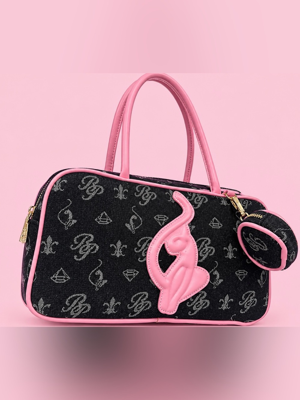 Baby Phat Black Denim Pink Accent Purse